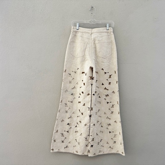 Cynthia Rowley Flora Cutout Jeans High Waist Wide Leg Cream Floral Lace Denim 26 - Picture 6 of 15